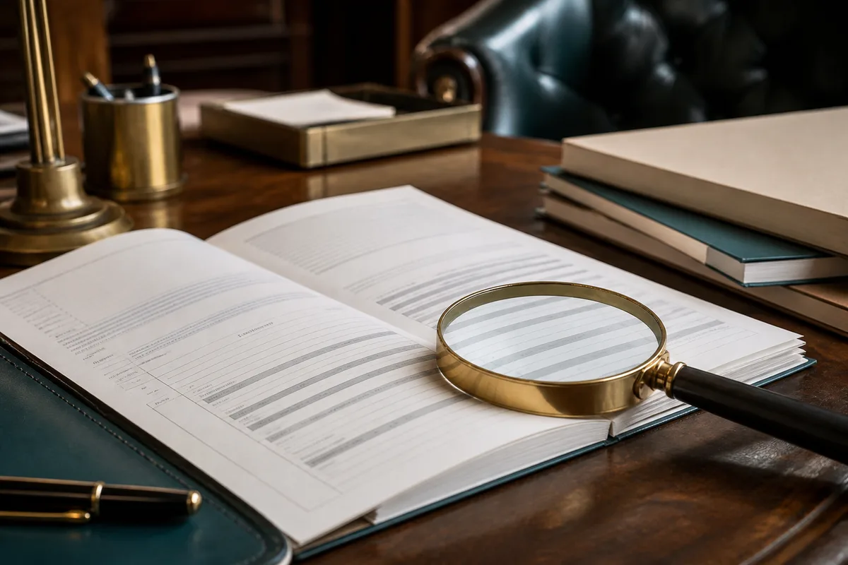 Documents contractuels d&rsquo;assurance automobile ouverts sur un bureau avec une loupe posée sur le tableau des franchises