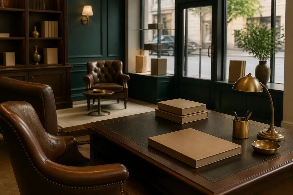 Boutique commerciale vue depuis l&rsquo;intérieur, vitrine et agencement de présentation en arrière-plan